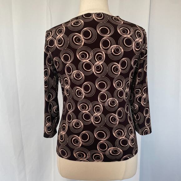 Y2K Top Womens Size XL Brown Geometric Print Stretch Babydoll Empire Waist Cyber - Picture 6 of 10